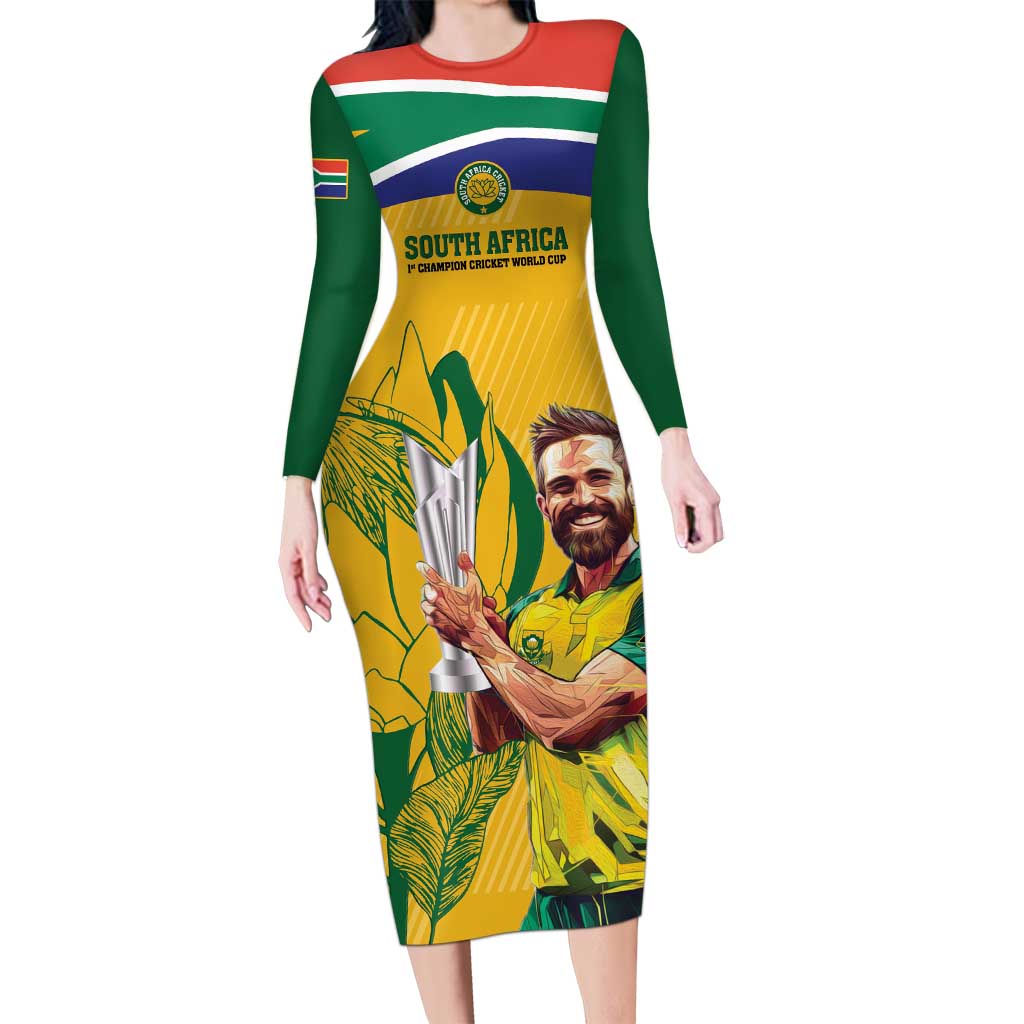 South Africa Cricket Long Sleeve Bodycon Dress 1st Champions World Cup Proud Of Our Boys - Wonder Print Shop