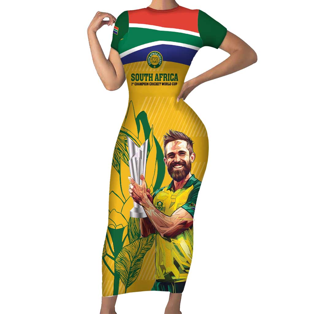 South Africa Cricket Short Sleeve Bodycon Dress 1st Champions World Cup Proud Of Our Boys - Wonder Print Shop