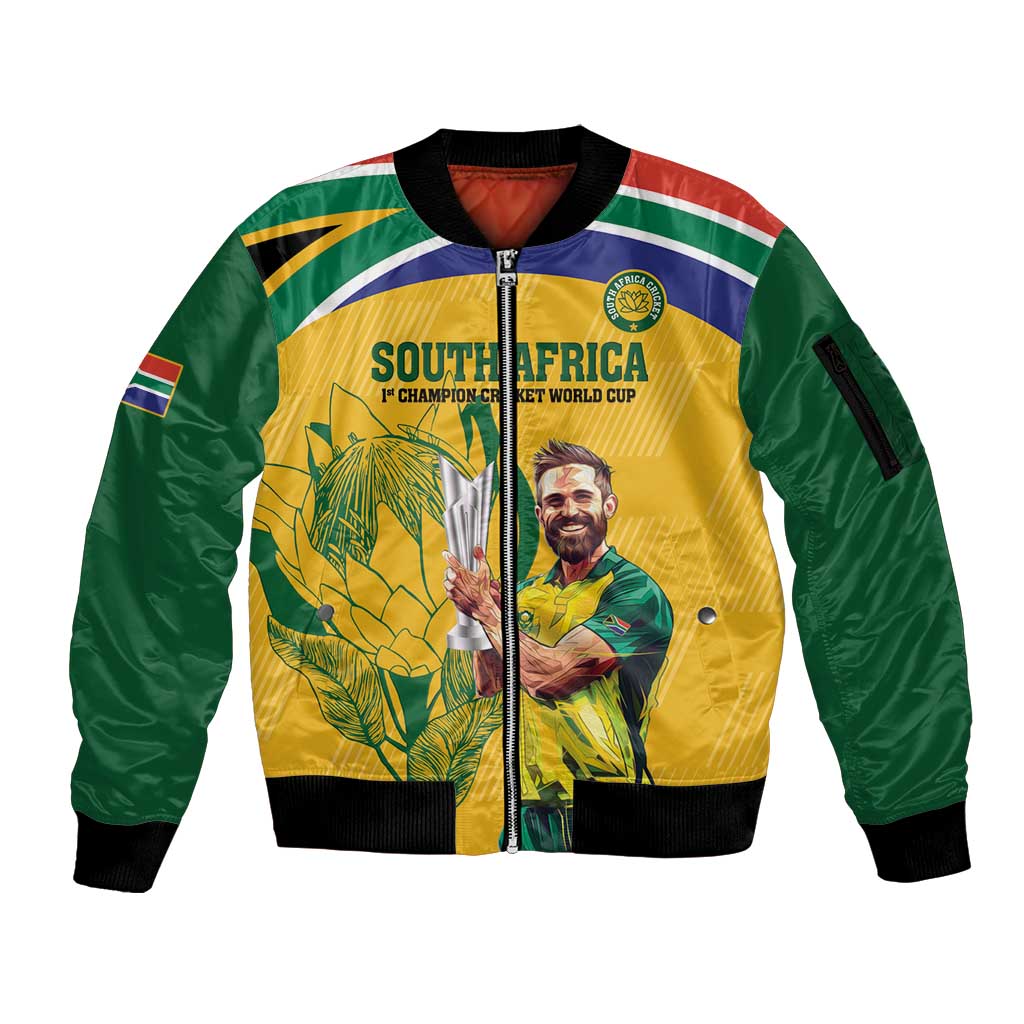 South Africa Cricket Sleeve Zip Bomber Jacket 1st Champions World Cup Proud Of Our Boys - Wonder Print Shop