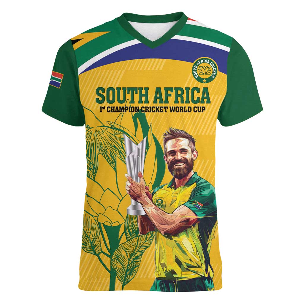 South Africa Cricket Women V-Neck T-Shirt 1st Champions World Cup Proud Of Our Boys - Wonder Print Shop