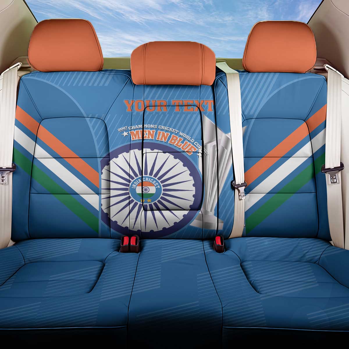 Custom India Cricket Back Car Seat Cover 2nd Champions World Cup Men In Blue - Wonder Print Shop