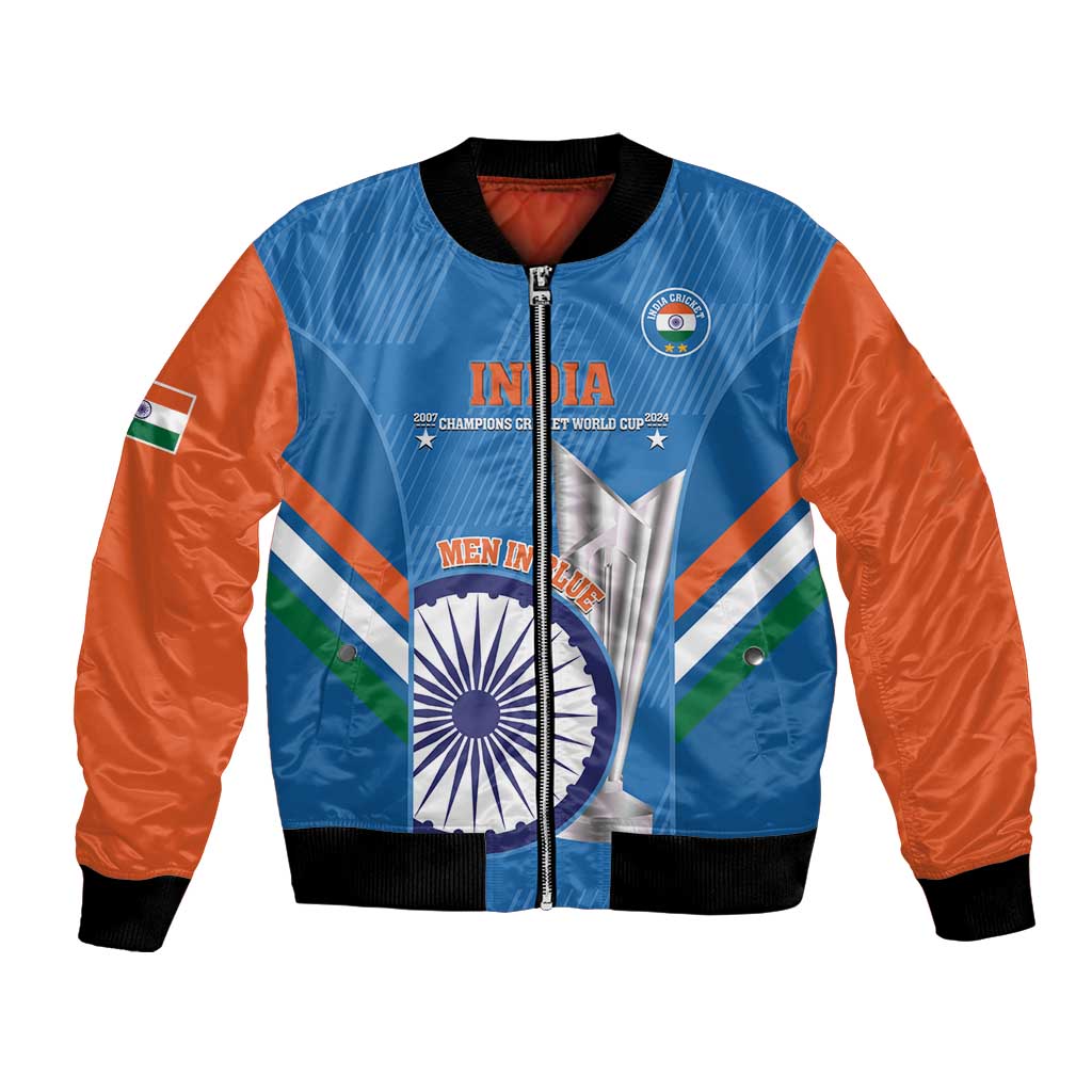 Custom India Cricket Bomber Jacket 2nd Champions World Cup Men In Blue - Wonder Print Shop