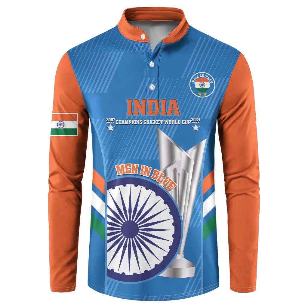 Custom India Cricket Button Sweatshirt 2nd Champions World Cup Men In Blue - Wonder Print Shop