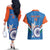 Custom India Cricket Couples Matching Off The Shoulder Long Sleeve Dress and Hawaiian Shirt 2nd Champions World Cup Men In Blue - Wonder Print Shop