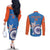 Custom India Cricket Couples Matching Off The Shoulder Long Sleeve Dress and Long Sleeve Button Shirt 2nd Champions World Cup Men In Blue