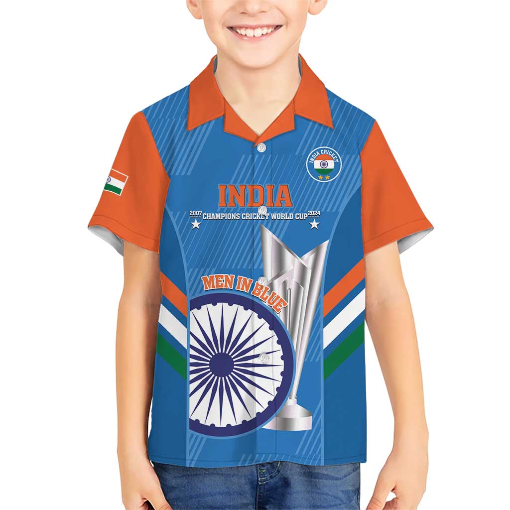 Custom India Cricket Kid Hawaiian Shirt 2nd Champions World Cup Men In Blue - Wonder Print Shop