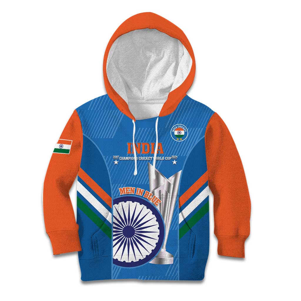 Custom India Cricket Kid Hoodie 2nd Champions World Cup Men In Blue - Wonder Print Shop