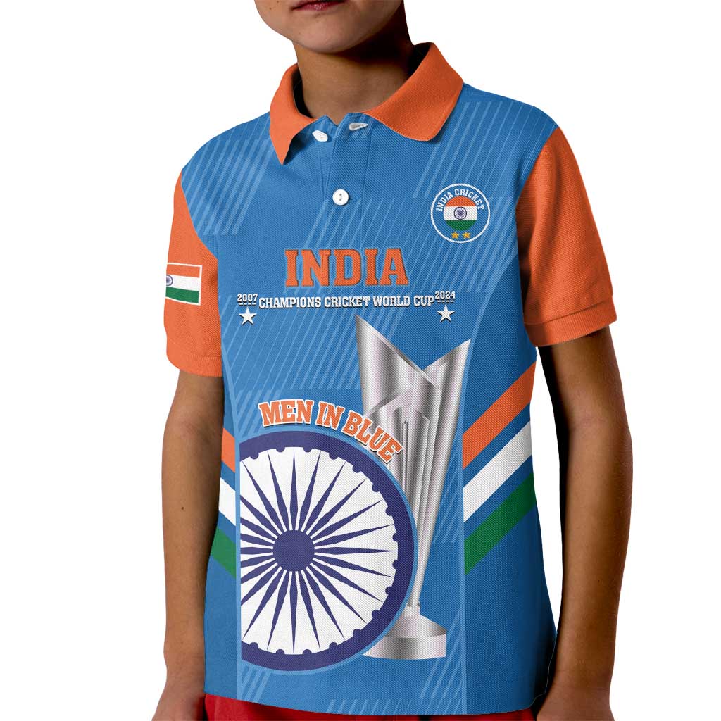 Custom India Cricket Kid Polo Shirt 2nd Champions World Cup Men In Blue - Wonder Print Shop