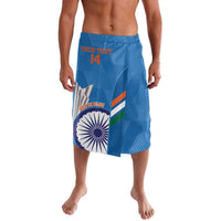 Men's blue cricket shorts with large India emblem and orange 14 front print