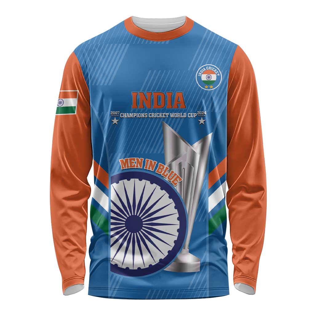 Custom India Cricket Long Sleeve Shirt 2nd Champions World Cup Men In Blue - Wonder Print Shop