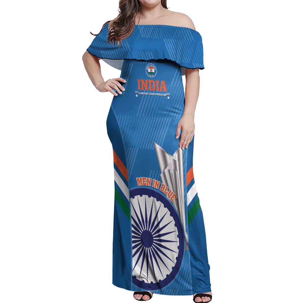 Custom India Cricket Off Shoulder Maxi Dress 2nd Champions World Cup Men In Blue - Wonder Print Shop