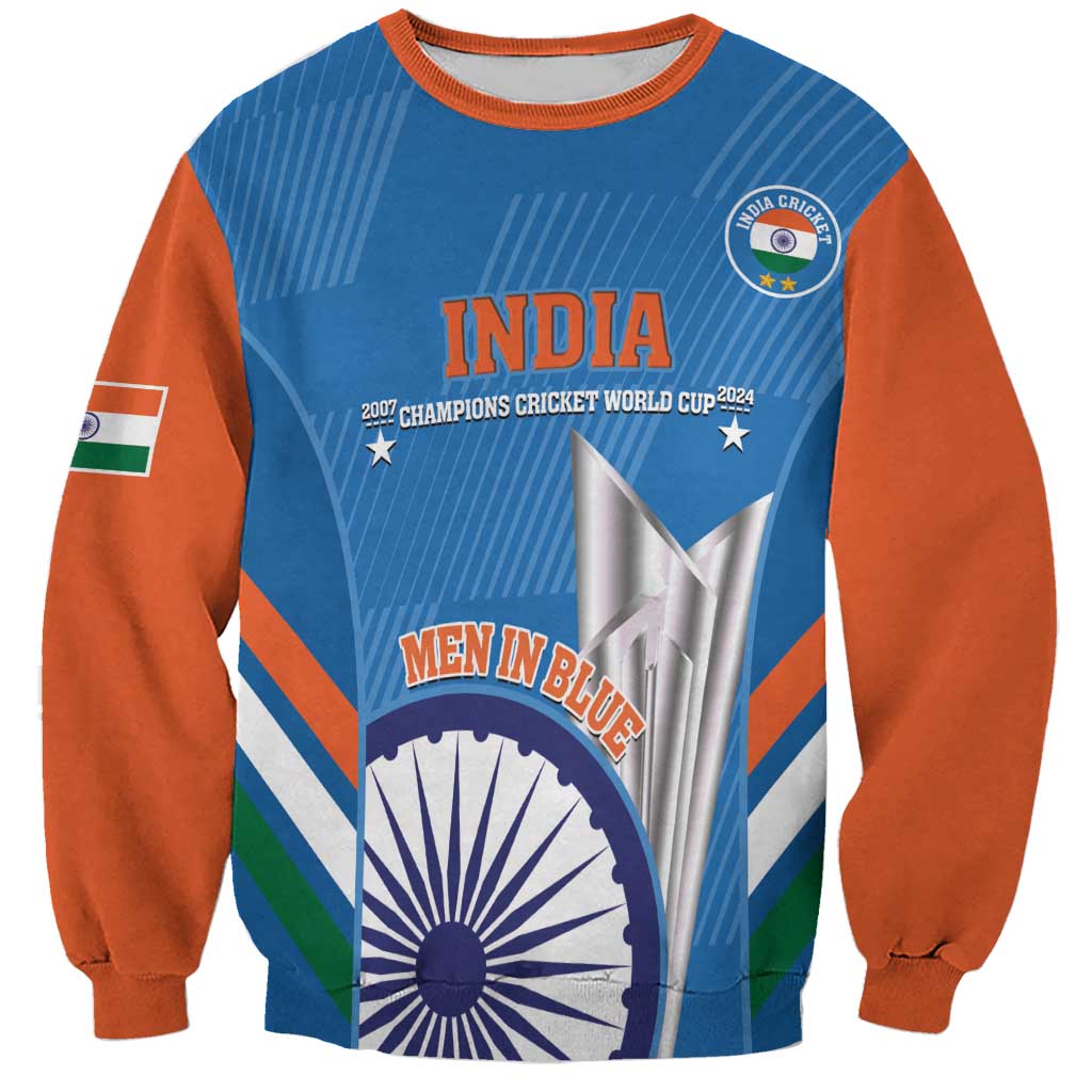 Custom India Cricket Sweatshirt 2nd Champions World Cup Men In Blue