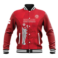 Red baseball jacket with England front print, striped collar and snap buttons