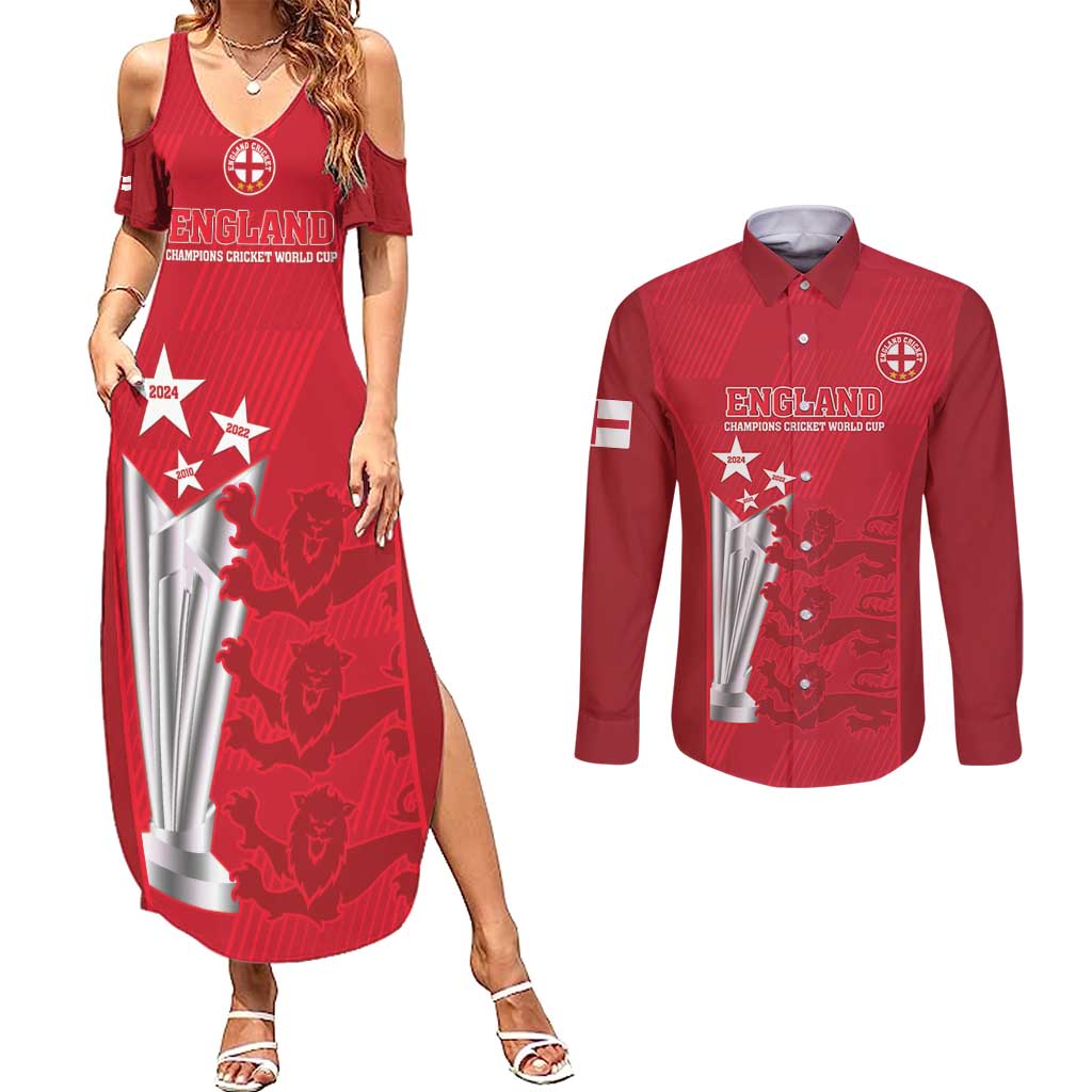 Custom England Cricket Couples Matching Summer Maxi Dress and Long Sleeve Button Shirt 3rd Champions World Cup Proud - Wonder Print Shop