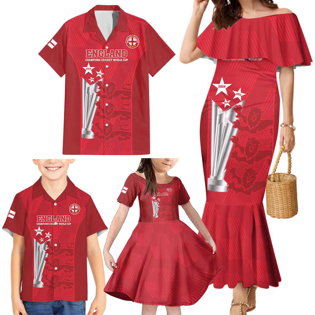 Custom England Cricket Family Matching Mermaid Dress and Hawaiian Shirt 3rd Champions World Cup Proud - Wonder Print Shop