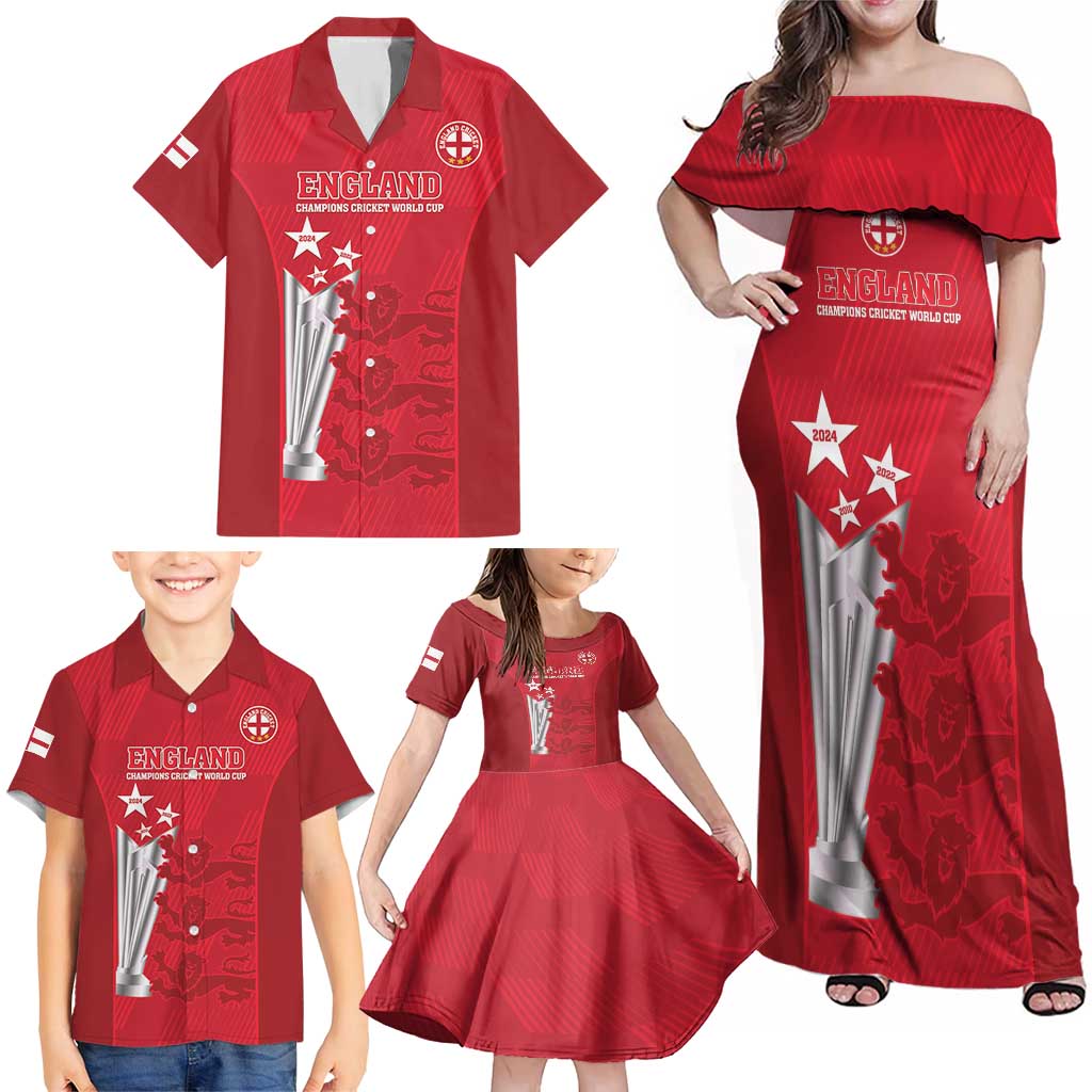 Custom England Cricket Family Matching Off Shoulder Maxi Dress and Hawaiian Shirt 3rd Champions World Cup Proud - Wonder Print Shop