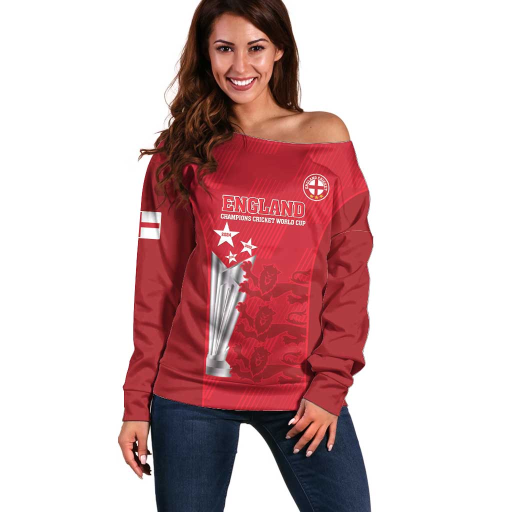 Custom England Cricket Off Shoulder Sweater 3rd Champions World Cup Proud - Wonder Print Shop