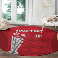 Red round England cricket carpet with 'YOUR TEXT' and lion crest design