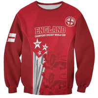 Red crewneck sweatshirt with England cricket graphic on front, long sleeves