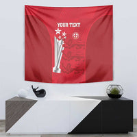 Red cricket wall tapestry with 'YOUR TEXT' trophy graphic and England crest