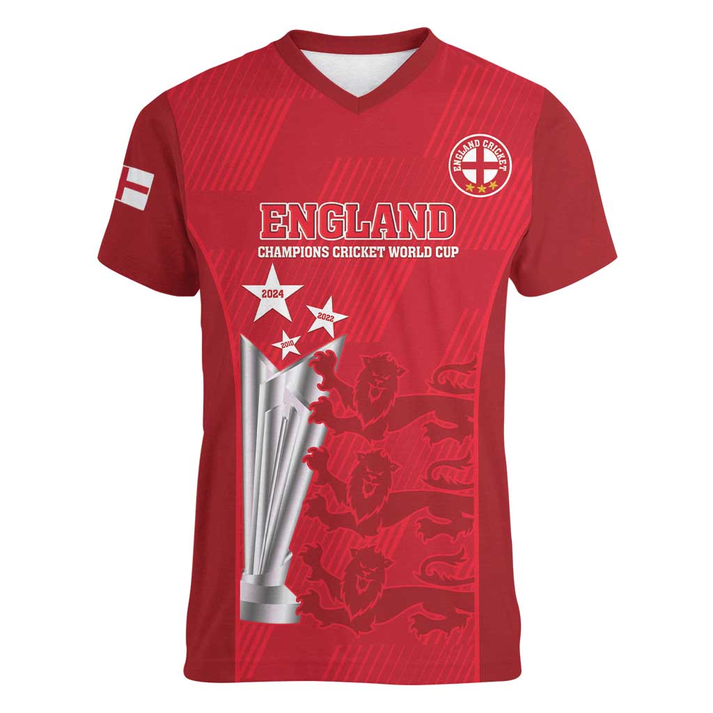 Custom England Cricket Women V-Neck T-Shirt 3rd Champions World Cup Proud