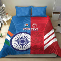Blue, red, and white India–England cricket duvet cover with two matching pillowcases.