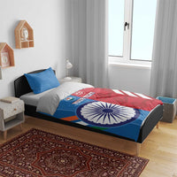 India–England cricket bedding set: blue and red duvet cover with two pillowcases.