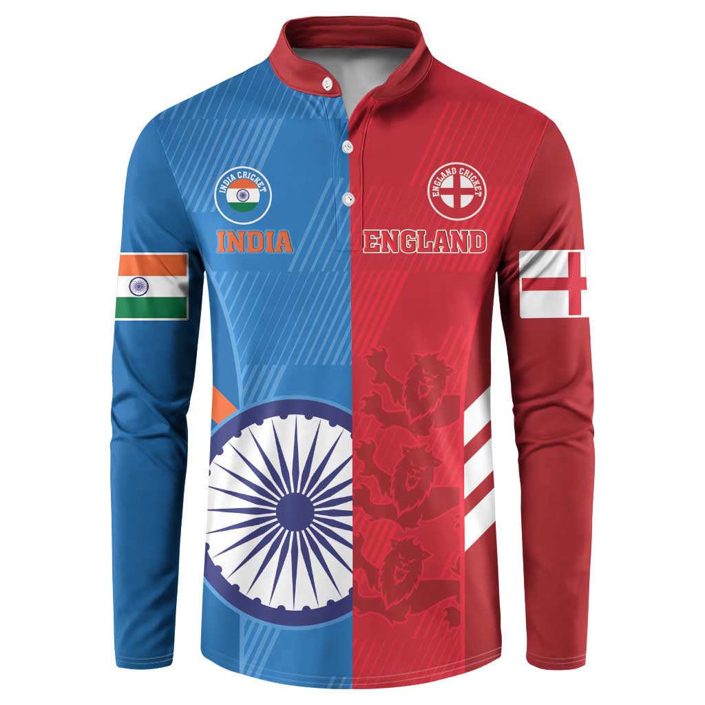 Cricket button sweatshirt with blue and red India–England color-block front