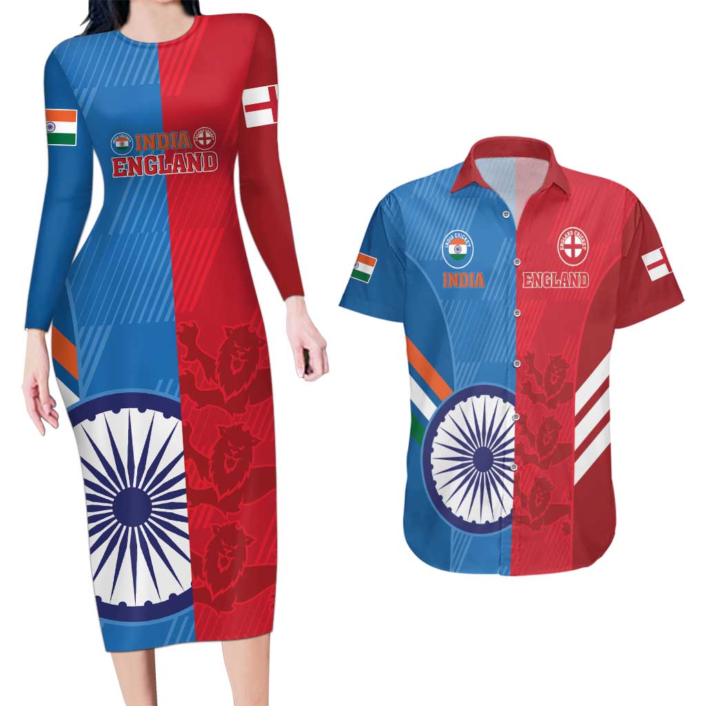 Custom India And England Cricket Couples Matching Long Sleeve Bodycon Dress and Hawaiian Shirt 2024 Together Dynamic Version - Wonder Print Shop