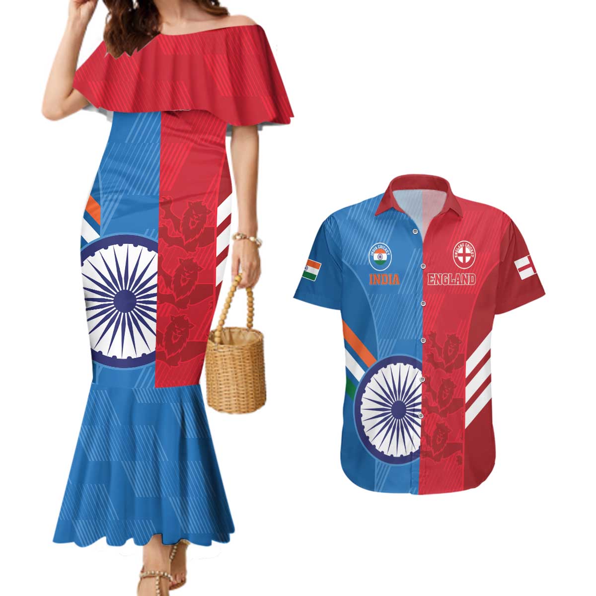 Custom India And England Cricket Couples Matching Mermaid Dress and Hawaiian Shirt 2024 Together Dynamic Version - Wonder Print Shop