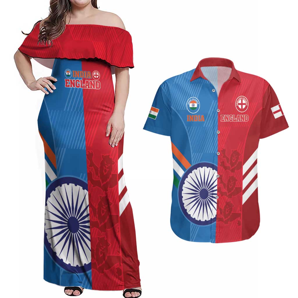 Custom India And England Cricket Couples Matching Off Shoulder Maxi Dress and Hawaiian Shirt 2024 Together Dynamic Version - Wonder Print Shop