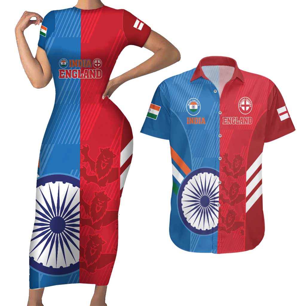 Custom India And England Cricket Couples Matching Short Sleeve Bodycon Dress and Hawaiian Shirt 2024 Together Dynamic Version - Wonder Print Shop