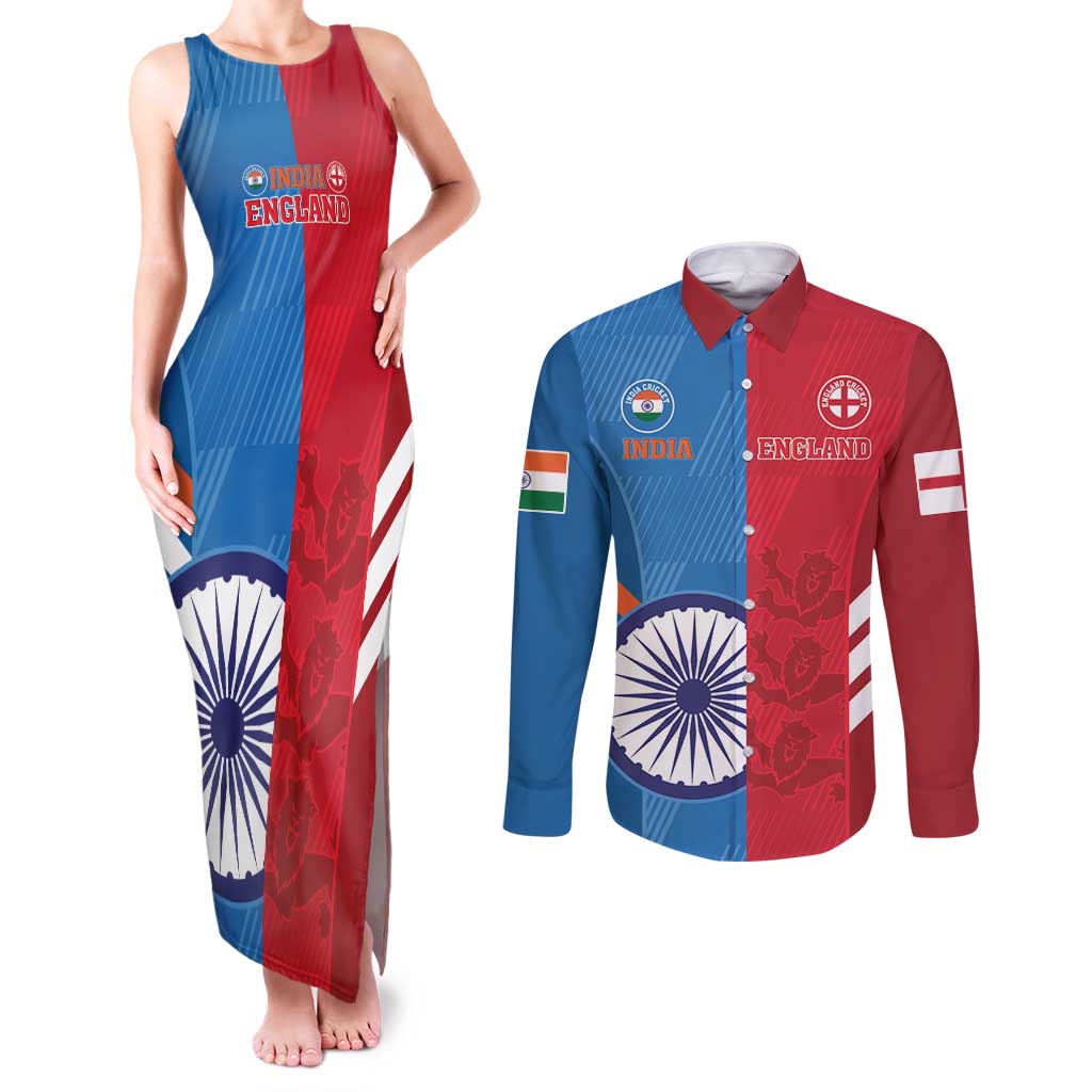 Custom India And England Cricket Couples Matching Tank Maxi Dress and Long Sleeve Button Shirt 2024 Together Dynamic Version - Wonder Print Shop