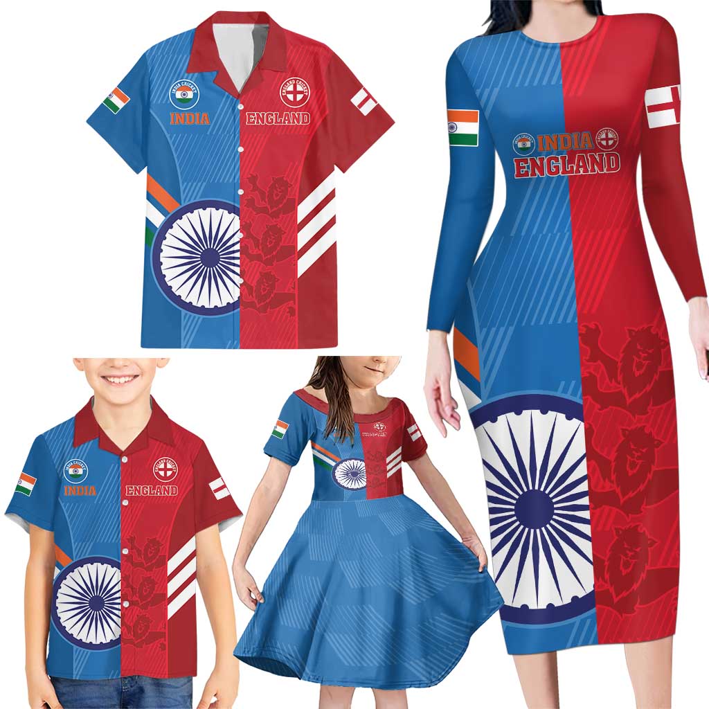 Custom India And England Cricket Family Matching Long Sleeve Bodycon Dress and Hawaiian Shirt 2024 Together Dynamic Version - Wonder Print Shop