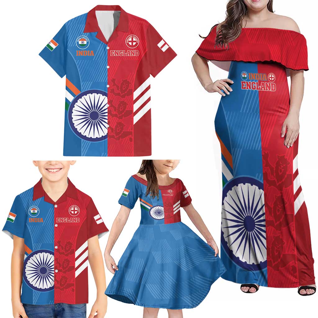 Custom India And England Cricket Family Matching Off Shoulder Maxi Dress and Hawaiian Shirt 2024 Together Dynamic Version - Wonder Print Shop