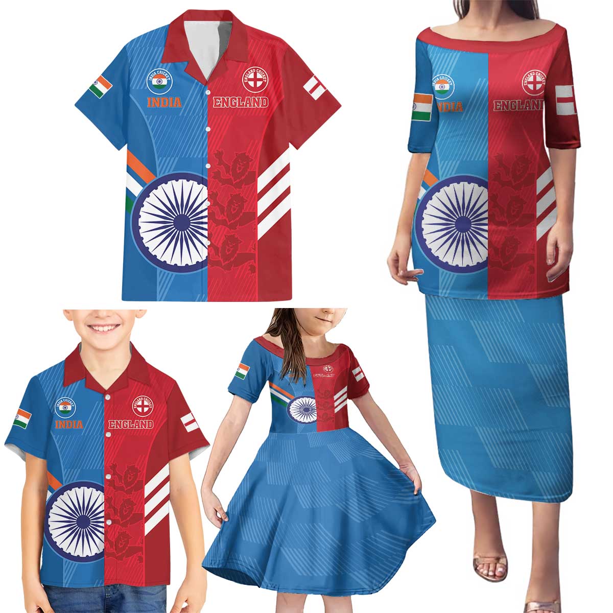 Custom India And England Cricket Family Matching Puletasi and Hawaiian Shirt 2024 Together Dynamic Version - Wonder Print Shop