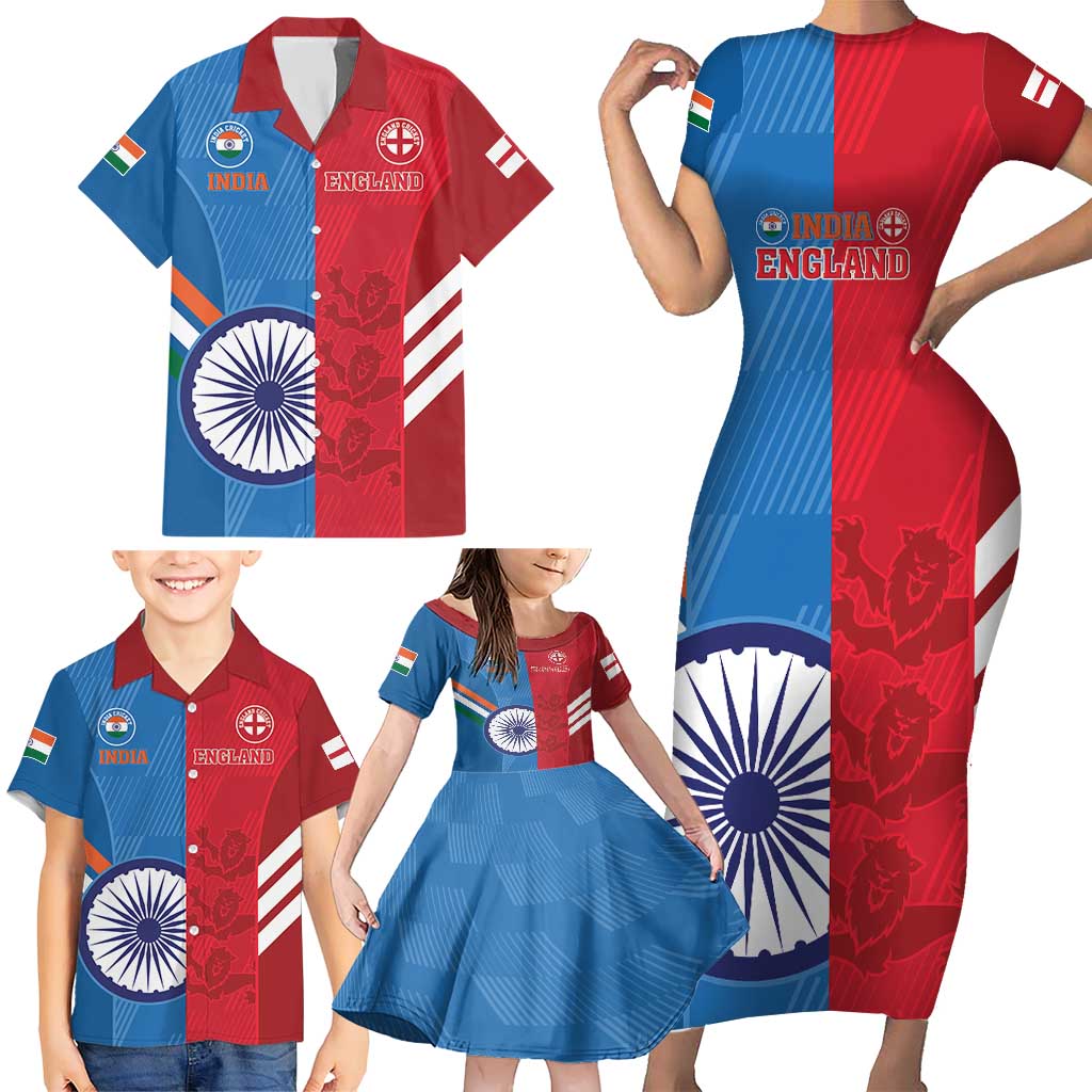 Custom India And England Cricket Family Matching Short Sleeve Bodycon Dress and Hawaiian Shirt 2024 Together Dynamic Version - Wonder Print Shop