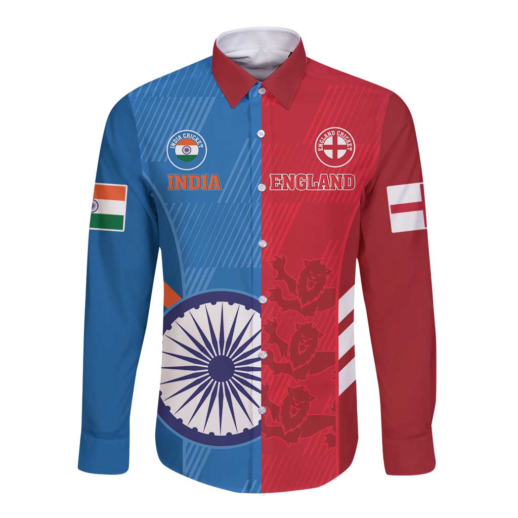 Custom India And England Cricket Long Sleeve Button Shirt 2024 Together Dynamic Version - Wonder Print Shop