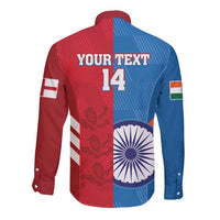 Unisex cricket button-up long sleeve shirt, back print YOUR TEXT and number 14