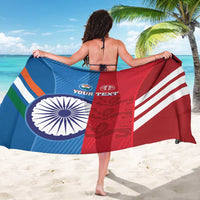Cricket sarong with blue India side and red England cross, both sections visible