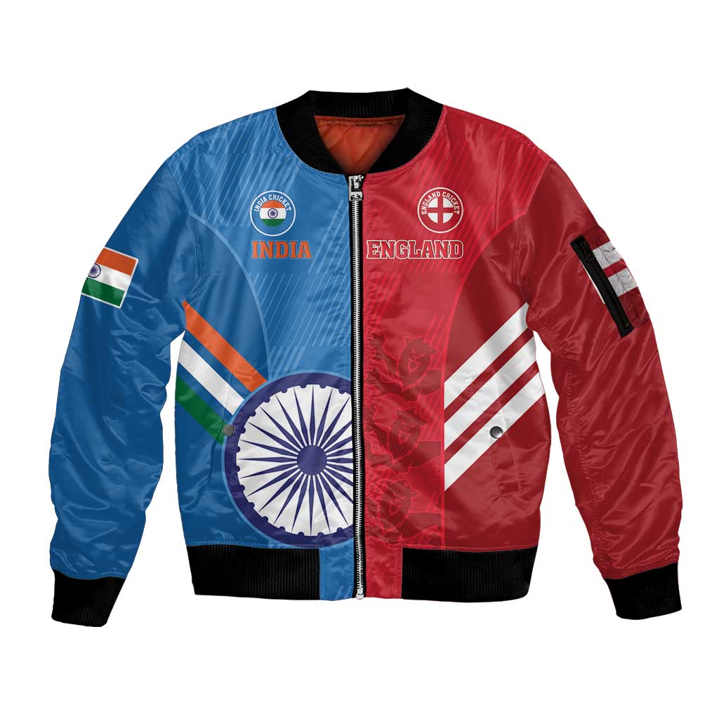 Custom India And England Cricket Sleeve Zip Bomber Jacket 2024 Together Dynamic Version