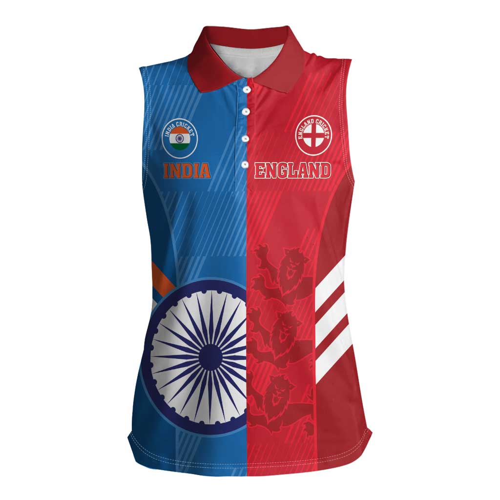 Custom India And England Cricket Women Sleeveless Polo Shirt 2024 Together Dynamic Version