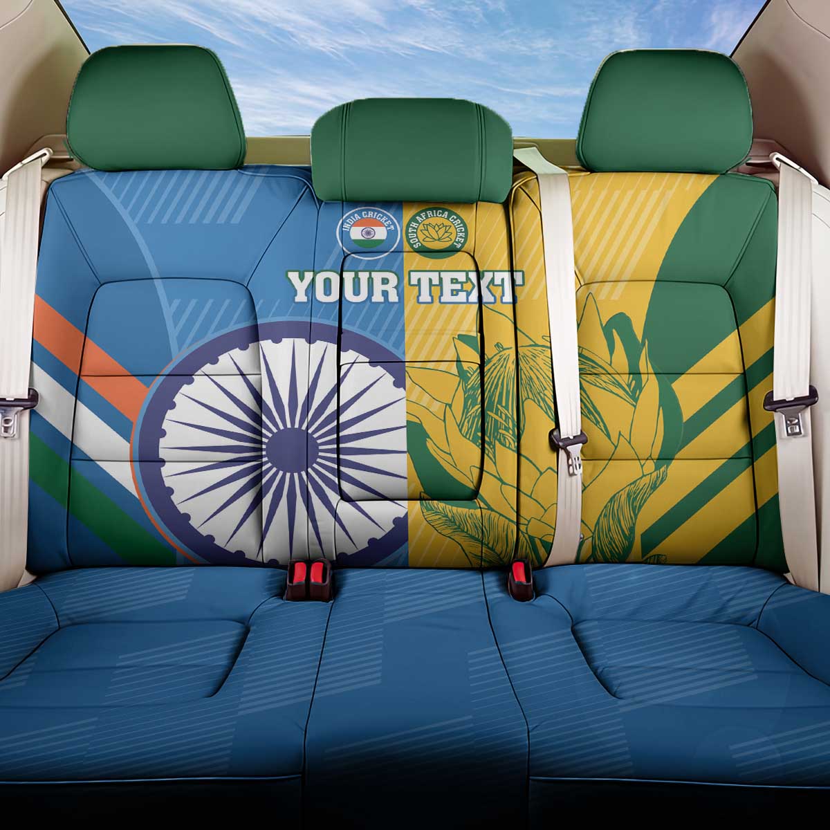 Custom India And South Africa Cricket Back Car Seat Cover 2024 Together Dynamic Version - Wonder Print Shop