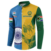 Cricket button sweatshirt, blue yellow green with India and South Africa front badges
