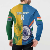 Cricket button sweatshirt back, YOUR TEXT 14 over India and South Africa graphic