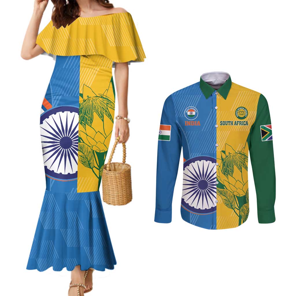 Custom India And South Africa Cricket Couples Matching Mermaid Dress and Long Sleeve Button Shirt 2024 Together Dynamic Version