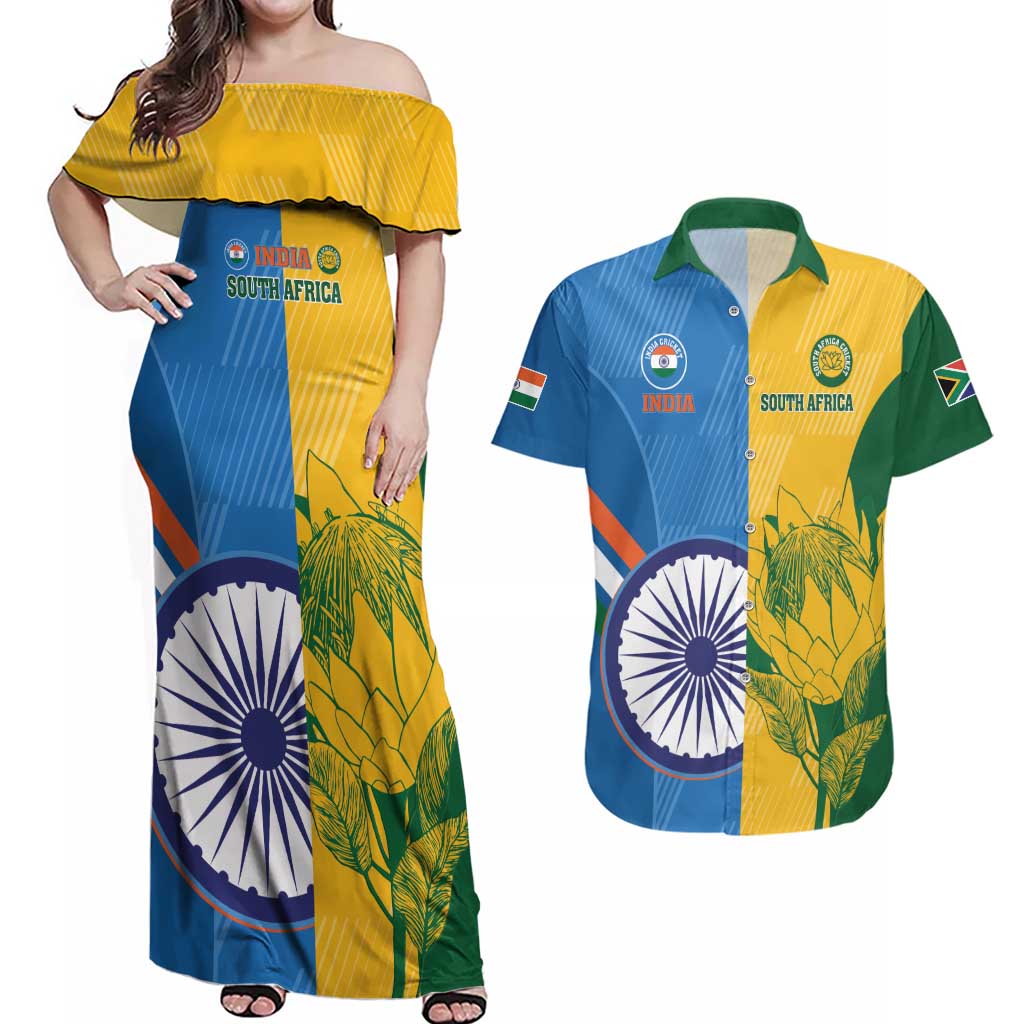 Custom India And South Africa Cricket Couples Matching Off Shoulder Maxi Dress and Hawaiian Shirt 2024 Together Dynamic Version - Wonder Print Shop