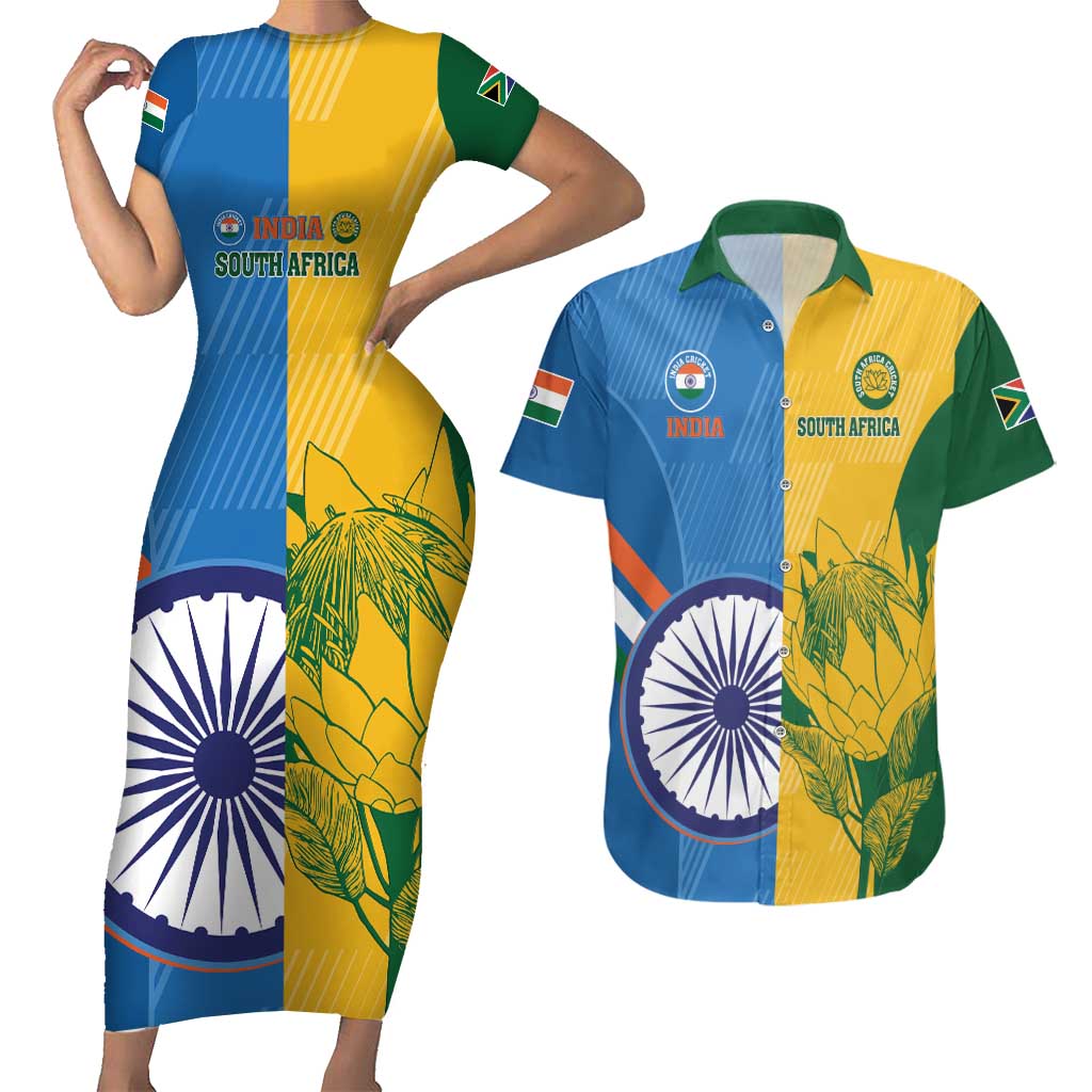 Custom India And South Africa Cricket Couples Matching Short Sleeve Bodycon Dress and Hawaiian Shirt 2024 Together Dynamic Version - Wonder Print Shop