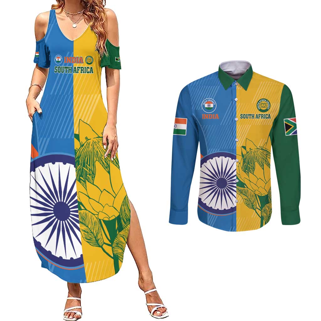 Custom India And South Africa Cricket Couples Matching Summer Maxi Dress and Long Sleeve Button Shirt 2024 Together Dynamic Version - Wonder Print Shop