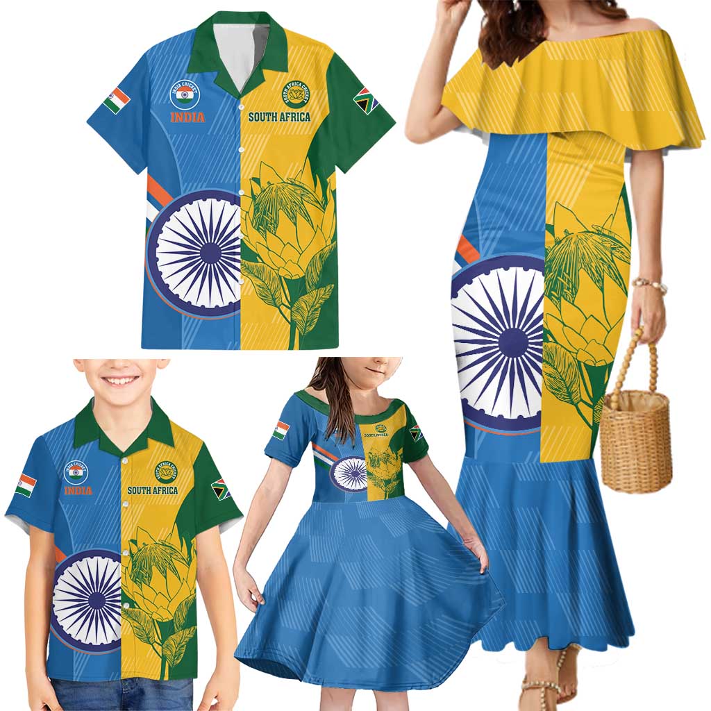 Custom India And South Africa Cricket Family Matching Mermaid Dress and Hawaiian Shirt 2024 Together Dynamic Version - Wonder Print Shop